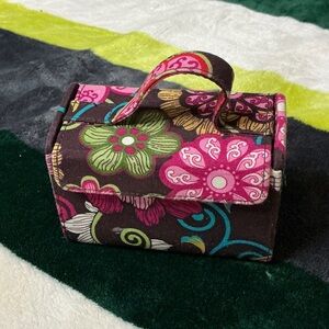Vera Bradley Brown Floral Cosmetic Case with Pink & Green Accents